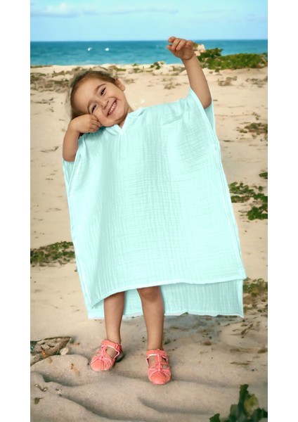 4 Katlı Organik Muslin Bebek ve Çocuk Kapüşonlu Plaj Pançosu Banyo Havlu %100 Pamuk