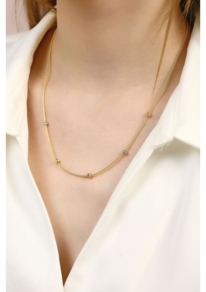 14 Ayar Altın Üç Renk Dorika Toplu Popcorn Zincir Kolye modelleri