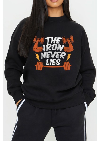 Spor Gym Baskılı Siyah Kadın Erkek Pamuklu Sweatshirt Cu38 fiyatları