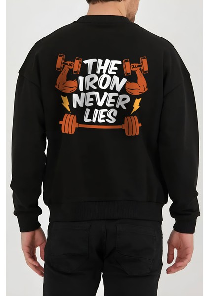 Spor Gym Baskılı Siyah Kadın Erkek Pamuklu Sweatshirt Cu39