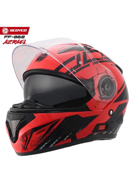 FF-868 Azrael Kırmızı-Siyah Çene Açılır Güneş Vizörlü Kask