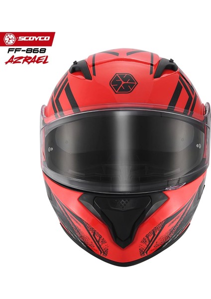 FF-868 Azrael Kırmızı-Siyah Çene Açılır Güneş Vizörlü Kask