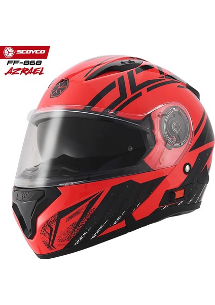 FF-868 Azrael Kırmızı-Siyah Çene Açılır Güneş Vizörlü Kask