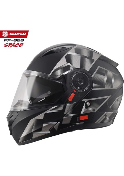 FF-868 Space Mat Siyah-Gri Çene Açılır Güneş Vizörlü Kask