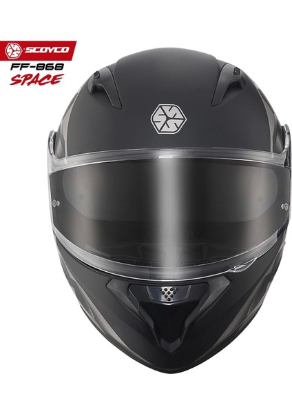 FF-868 Space Mat Siyah-Gri Çene Açılır Güneş Vizörlü Kask