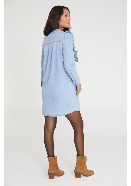 Hamile Açık Mavi Fırfır Detaylı Gömlek Elbise 1030 fırsatları