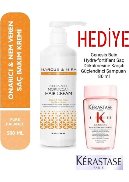 Marcus & Mıra Moraccan Haır Cream Nem Ve Onarıcı Bakım Kremi 500 Ml. Genesis Şamp. 80ml Hediye