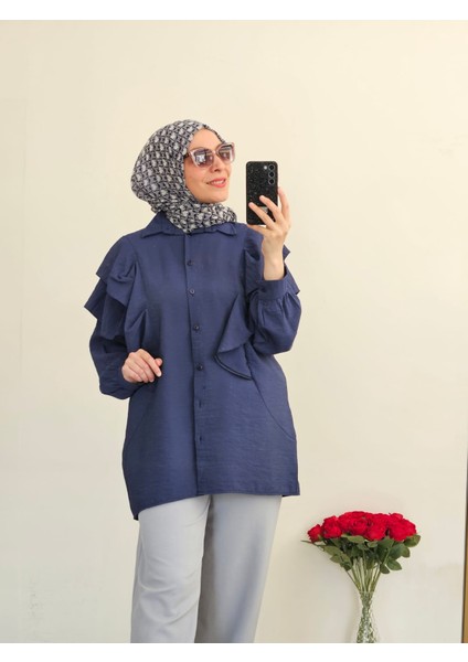 Oversize Volon Detaylı Kadın Gömlek