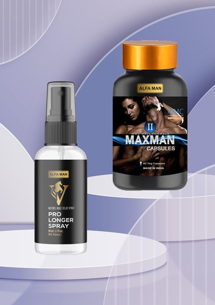 Alfa Man Maxman2 Erkeklere Uygun 60 Bitkisel Kapsül ve Pro Longer Ge-Ciktirme Spreyi 50 ml