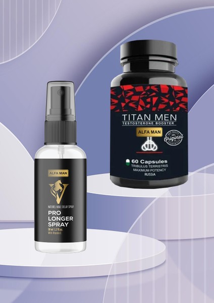 Erkekler Için Titan Men Bitkisel 60 Kapsül ve Pro Longer Ge-Ciktirme Spreyi