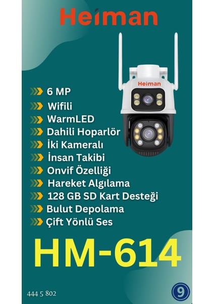 HM-614 2 Kameralı Wifi 6mp Onvif Dış Ip Ptz Iç Dış Mekan Kamera