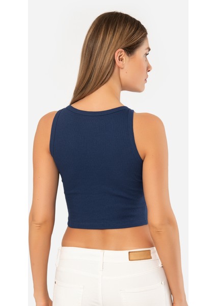 Türen Kadın Fitilli Crop T-Shirt 3404/LACIVERT