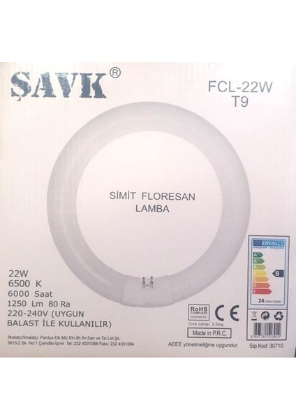 22W Simit Floresan G10Q 22W/865