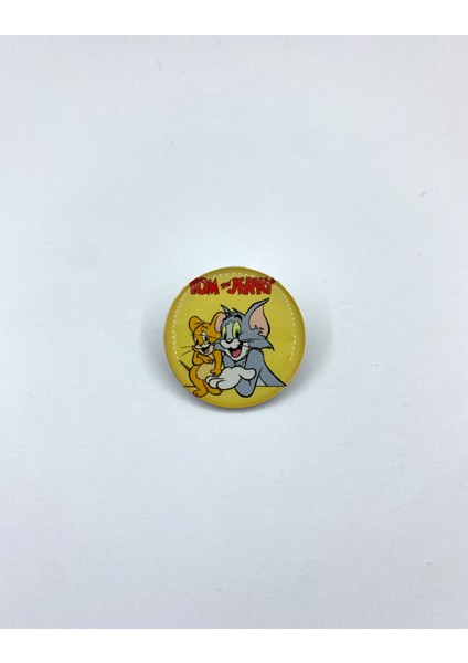 Tom ve Jerry Temalı Parlak Baskılı 4'lü Metal Rozet Seti