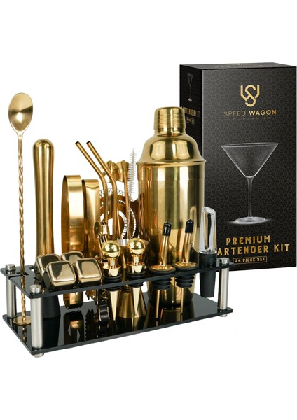 Bartender Kit – 24 Parça Altın Kokteyl Çalkalayıcı Seti