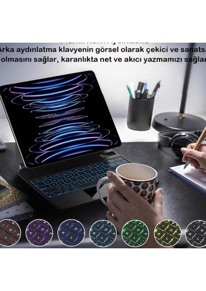 Manyetik Kılıf iPad PRO11"/IPAD Air(4 ve 5.nesil) Için Uyumlu Bluetooth Aydınlatmalı Klavyeli Kılıf