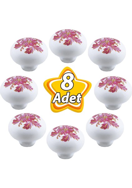 8 Adet Pembe Beyaz Ortanca Çiçek Desenli Polimer Düğme Kulp Mantar Mobilya Mutfak Dolabı Çekmece Kulbu Kulpları