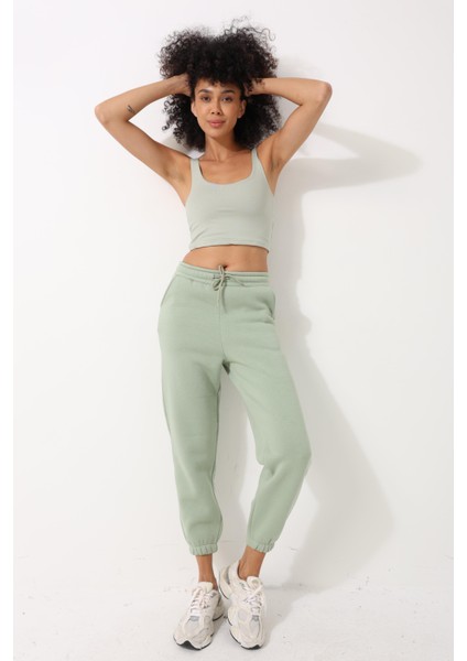 Yeşil Kadın Bağcıklı Cepli Jogger Eşofman Altı - 2456