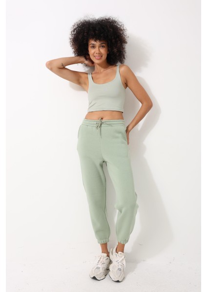 Yeşil Kadın Bağcıklı Cepli Jogger Eşofman Altı - 2456 modelleri