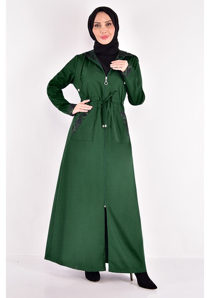 Kadın Giyim Moda Leopar Desenli Kapuşonlu Ferace 2411