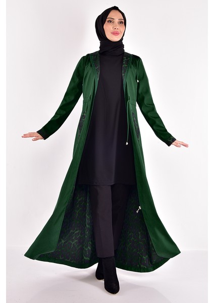 Kadın Giyim Moda Leopar Desenli Kapuşonlu Ferace 2411 modelleri