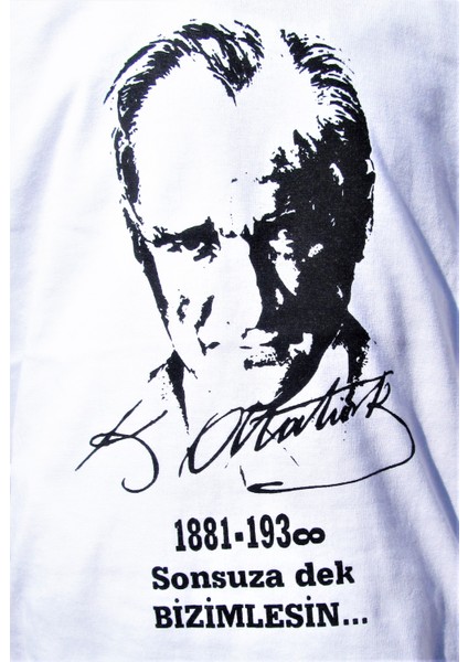 Uzun Kollu Beyaz Atatürk Tişört Ünisex Model 9-10 Yaş