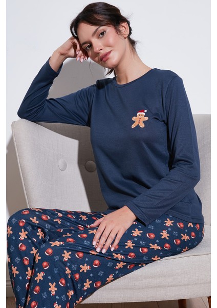 Streç Regular Fit Beli Lastikli Bisiklet Yaka Pijama Takımı Kadın Pijama Takımı 65714101