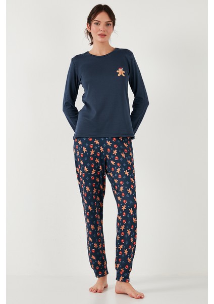 Streç Regular Fit Beli Lastikli Bisiklet Yaka Pijama Takımı Kadın Pijama Takımı 65714101