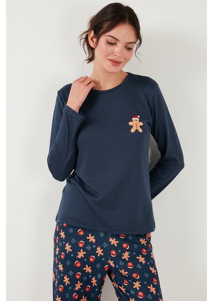 Streç Regular Fit Beli Lastikli Bisiklet Yaka Pijama Takımı Kadın Pijama Takımı 65714101