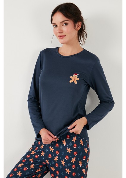 Streç Regular Fit Beli Lastikli Bisiklet Yaka Pijama Takımı Kadın Pijama Takımı 65714101