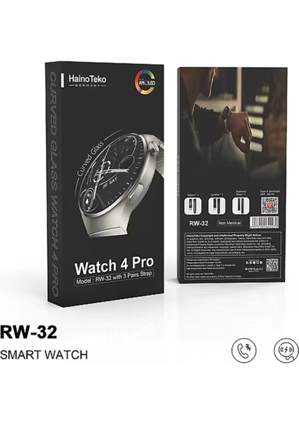 RW32 Watch 4 Pro Curved Amoled Ekran Android Ios Uyumlu Akıllı Saat Gümüş