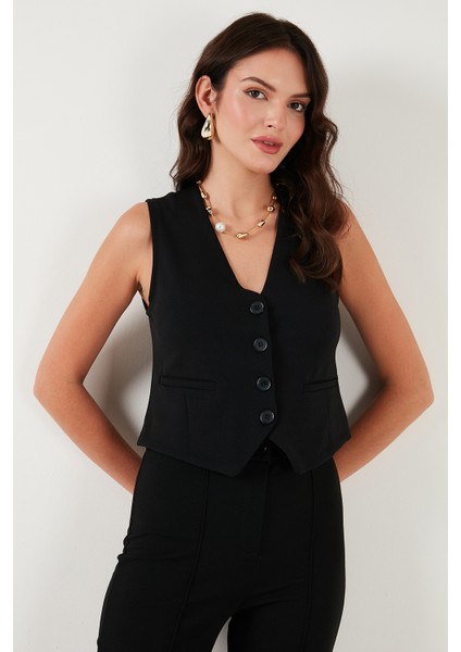 Streç Fitted Fit V Yaka Düğmeli Yelek Bayan Yelek 5865971 fırsatları