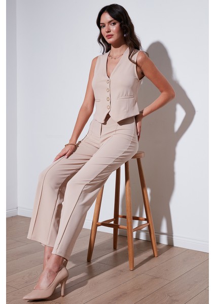 Streç Fitted Fit V Yaka Düğmeli Yelek Bayan Yelek 5865971 fiyatları