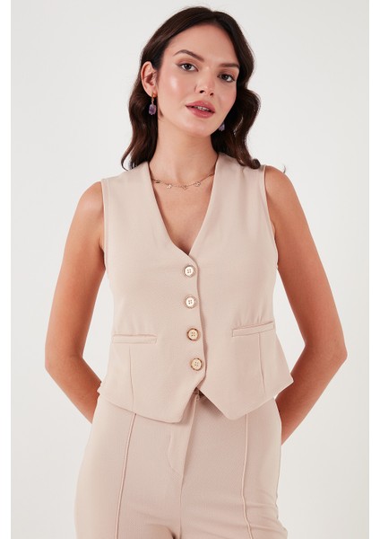Streç Fitted Fit V Yaka Düğmeli Yelek Bayan Yelek 5865971 indirimleri
