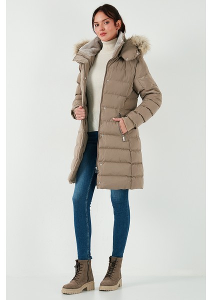 Regular Fit Çıkarılabilir Kapüşonlu Fermuarlı Cepli Şişme Mont Bayan Mont 497EMİLY fiyatları