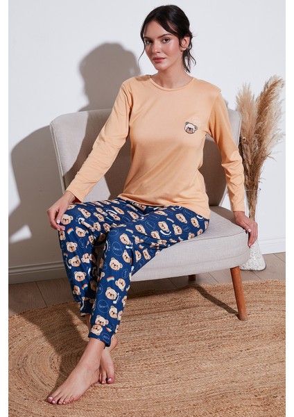 Streç Regular Fit Beli Lastikli Bisiklet Yaka Pijama Takımı Kadın Pijama Takımı 65714101