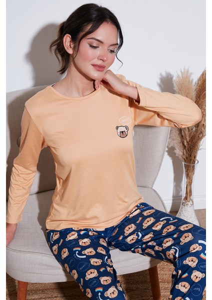 Streç Regular Fit Beli Lastikli Bisiklet Yaka Pijama Takımı Kadın Pijama Takımı 65714101