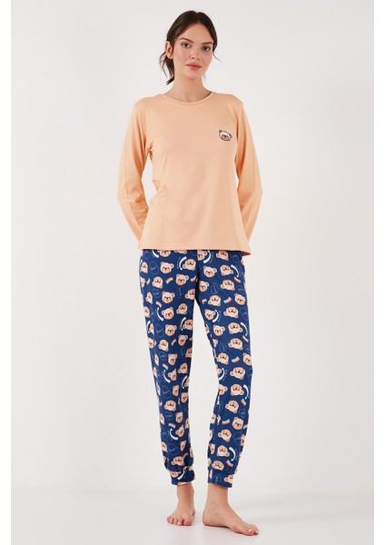 Streç Regular Fit Beli Lastikli Bisiklet Yaka Pijama Takımı Kadın Pijama Takımı 65714101