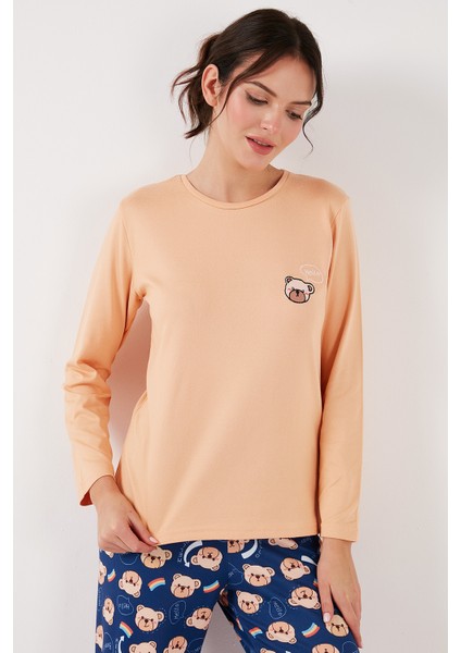Streç Regular Fit Beli Lastikli Bisiklet Yaka Pijama Takımı Kadın Pijama Takımı 65714101