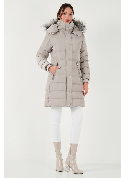 Regular Fit Çıkarılabilir Kapüşonlu Fermuarlı Cepli Şişme Mont Kadın Mont 497EMİLY