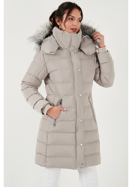 Regular Fit Çıkarılabilir Kapüşonlu Fermuarlı Cepli Şişme Mont Kadın Mont 497EMİLY fiyatları