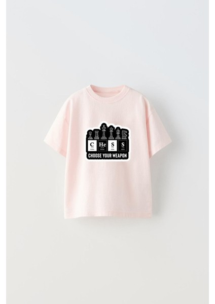 Choose Your Weapon Yazılı Satranç Tasarım Baskılı Pembe Çocuk T-Shirt