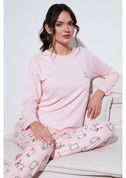 Streç Regular Fit Beli Lastikli Bisiklet Yaka Pijama Takımı Kadın Pijama Takımı 65714101