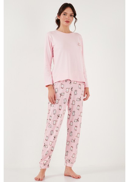 Streç Regular Fit Beli Lastikli Bisiklet Yaka Pijama Takımı Kadın Pijama Takımı 65714101