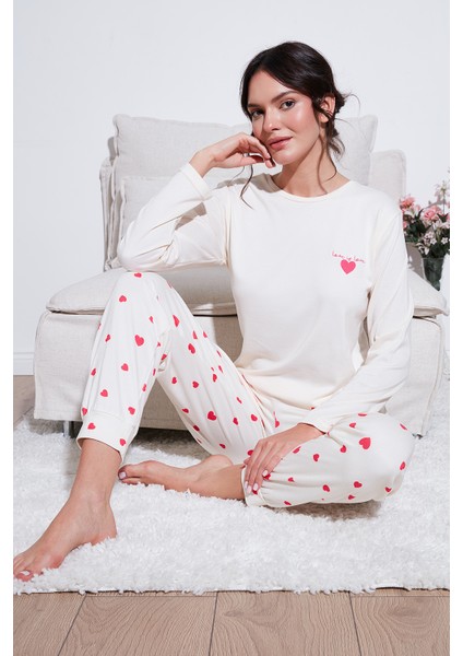 Streç Regular Fit Beli Lastikli Bisiklet Yaka Pijama Takımı Kadın Pijama Takımı 65714101