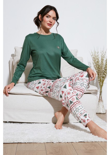 Streç Regular Fit Beli Lastikli Bisiklet Yaka Pijama Takımı Kadın Pijama Takımı 65714101