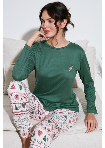Streç Regular Fit Beli Lastikli Bisiklet Yaka Pijama Takımı Kadın Pijama Takımı 65714101