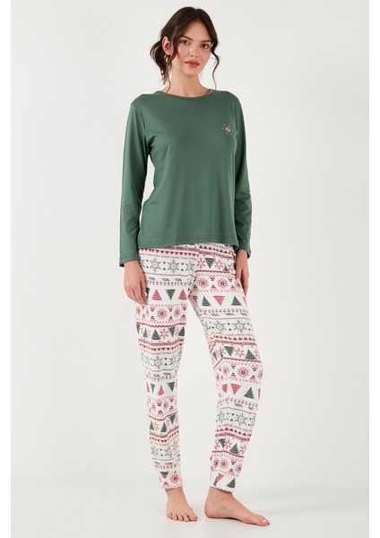 Streç Regular Fit Beli Lastikli Bisiklet Yaka Pijama Takımı Kadın Pijama Takımı 65714101