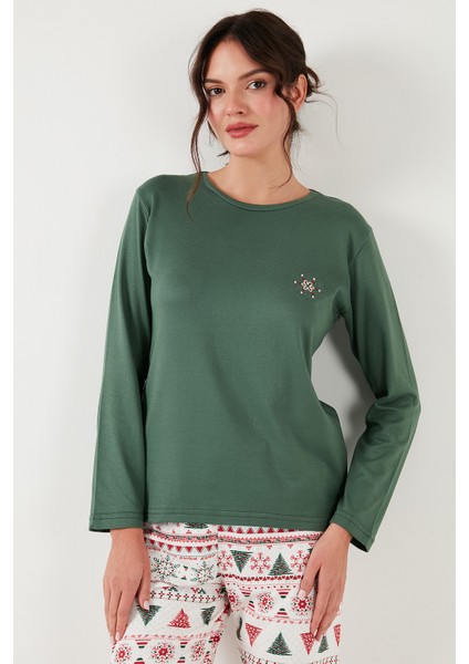 Streç Regular Fit Beli Lastikli Bisiklet Yaka Pijama Takımı Kadın Pijama Takımı 65714101