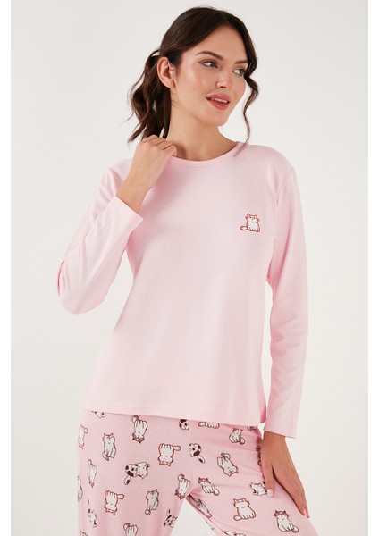 Streç Regular Fit Beli Lastikli Bisiklet Yaka Pijama Takımı Kadın Pijama Takımı 65714101